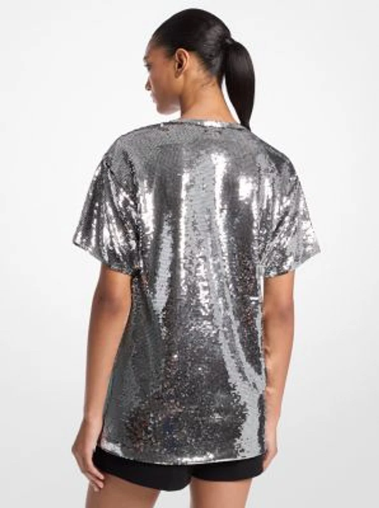 Sequined Jersey Oversized T-Shirt
