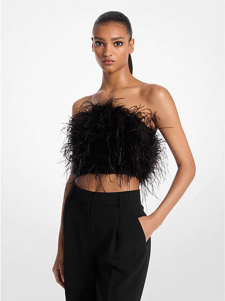 Feather Embellished Crepe Tube Top