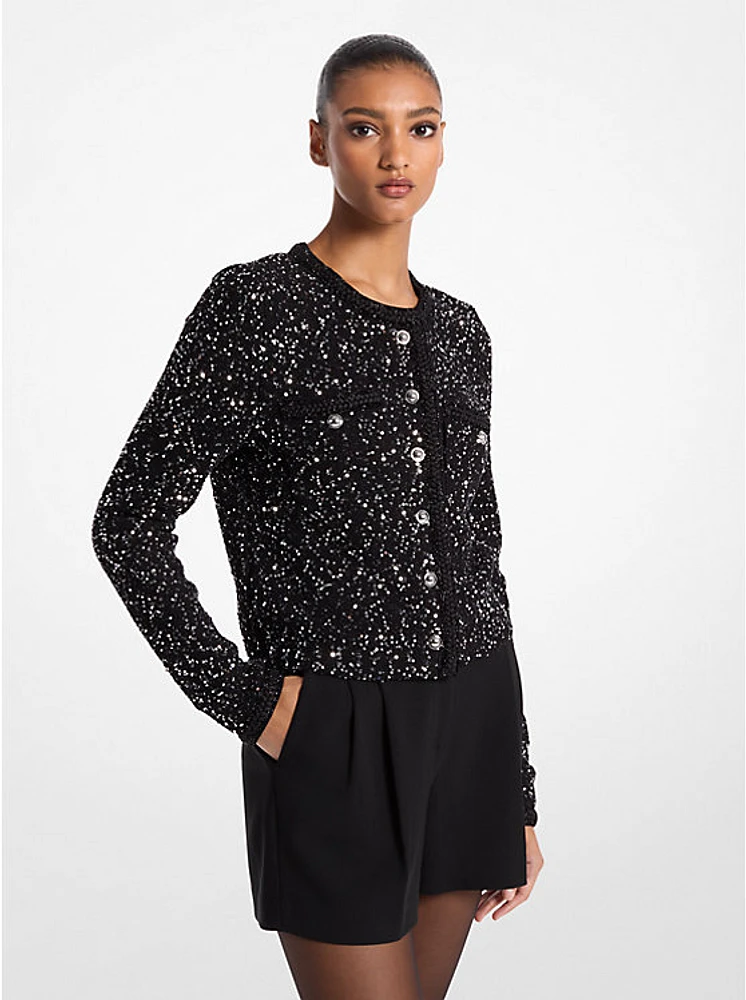 Sequined Metallic Stretch Knit Jacket