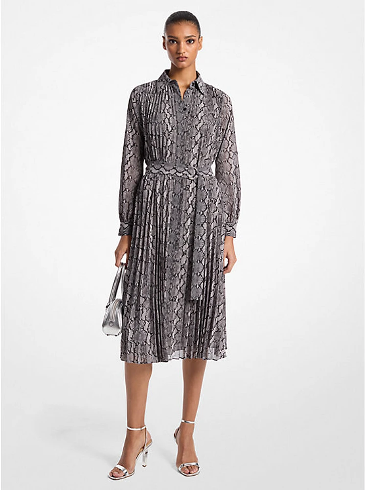 Snake Print Georgette Pleated Shirtdress