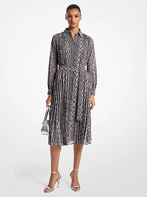 Snake Print Georgette Pleated Shirtdress