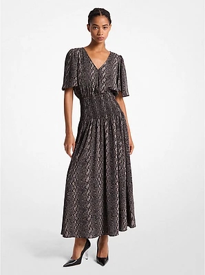 Snake Print Crepe Midi Dress