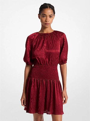 Smocked Moiré Jacquard Mini Dress