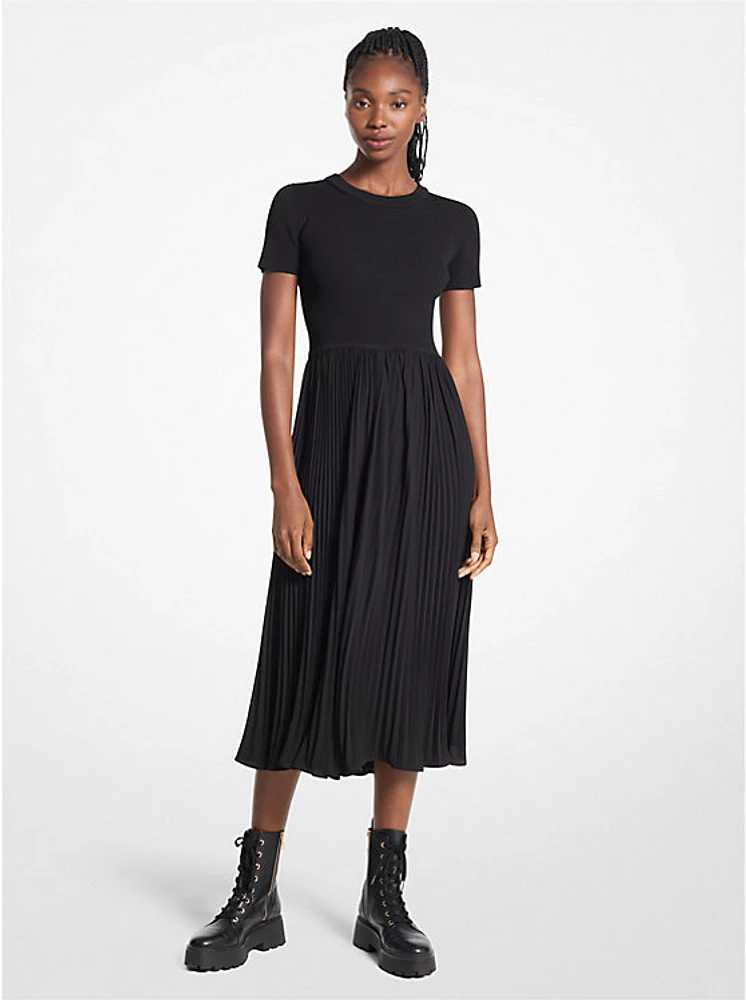 Ribbed Knit and Woven Dress