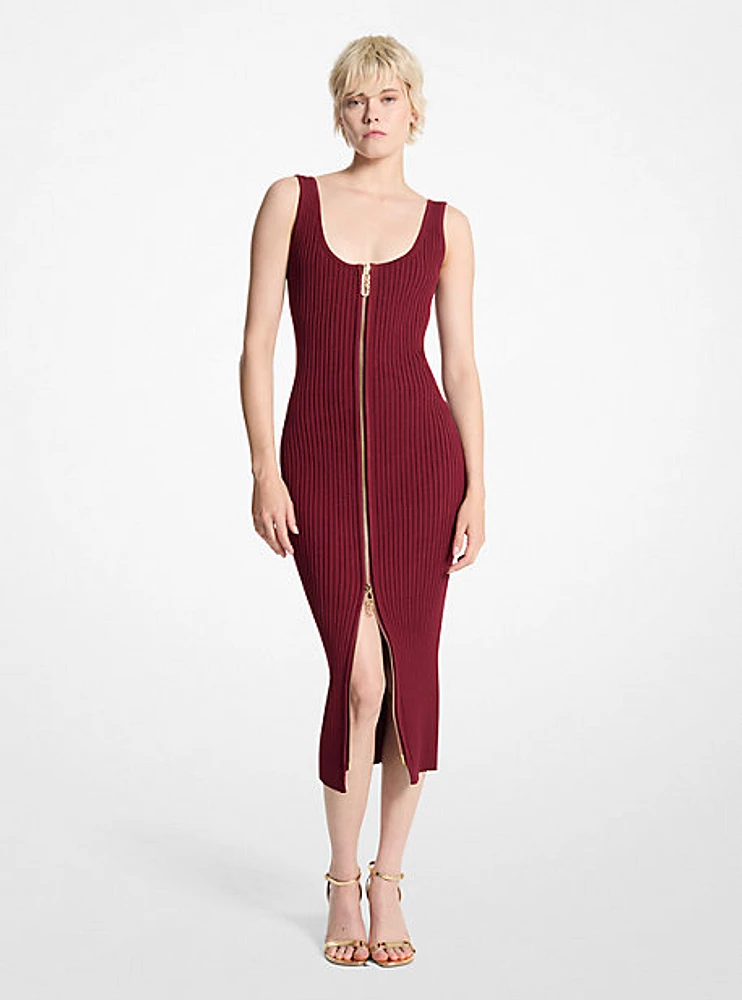 Ribbed Stretch Knit Zip Dress