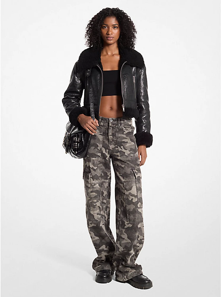 Camouflage Denim Wide-Leg Cargo Pants