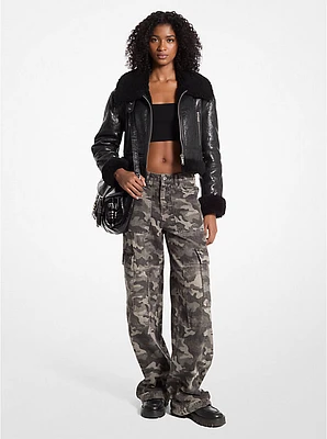 Camouflage Denim Wide-Leg Cargo Pants