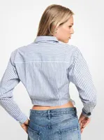 Striped Stretch Organic Cotton Tie-Front Cropped Shirt