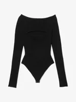 Ribbed Merino Wool Blend Cutout Bodysuit