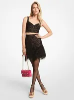 Feather Embellished Corded Lace Skirt