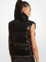 Sequined Ciré Quilted Puffer Vest