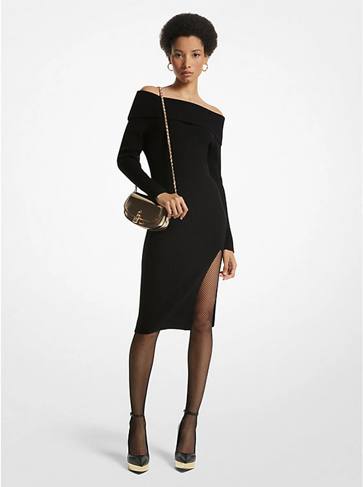 Off-The-Shoulder Ribbed Wool and Cashmere Dress