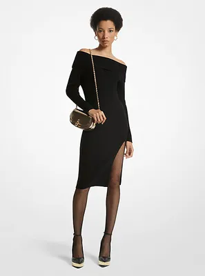 Off-The-Shoulder Ribbed Wool and Cashmere Dress