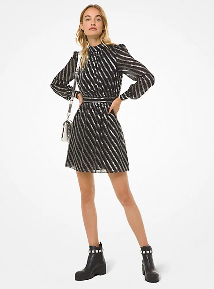 Metallic Stripe Silk Jacquard Dress