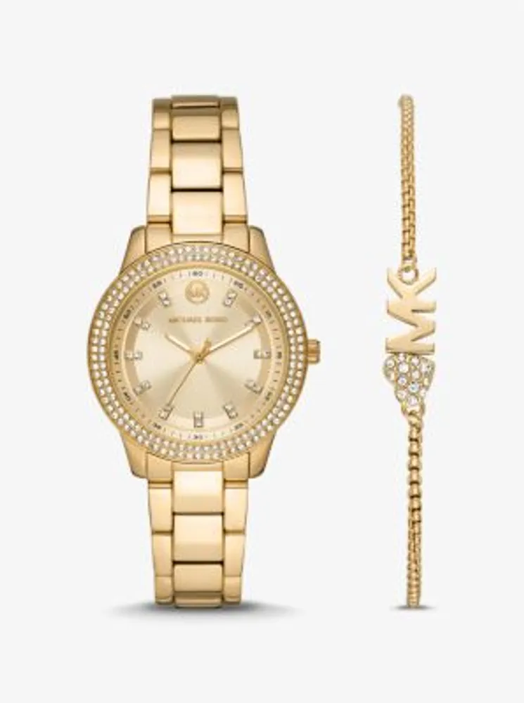 Mini Tibby Gold-Tone Pavé Watch and Bracelet Gift Set