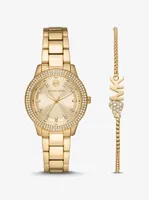 Mini Tibby Gold-Tone Pavé Watch and Bracelet Gift Set