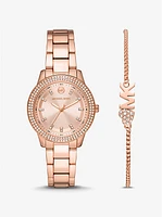 Mini Tibby Rose Gold-Tone Pavé Watch and Bracelet Gift Set