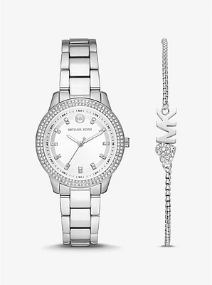 Mini Tibby Pavé Silver-Tone Watch and Bracelet Gift Set