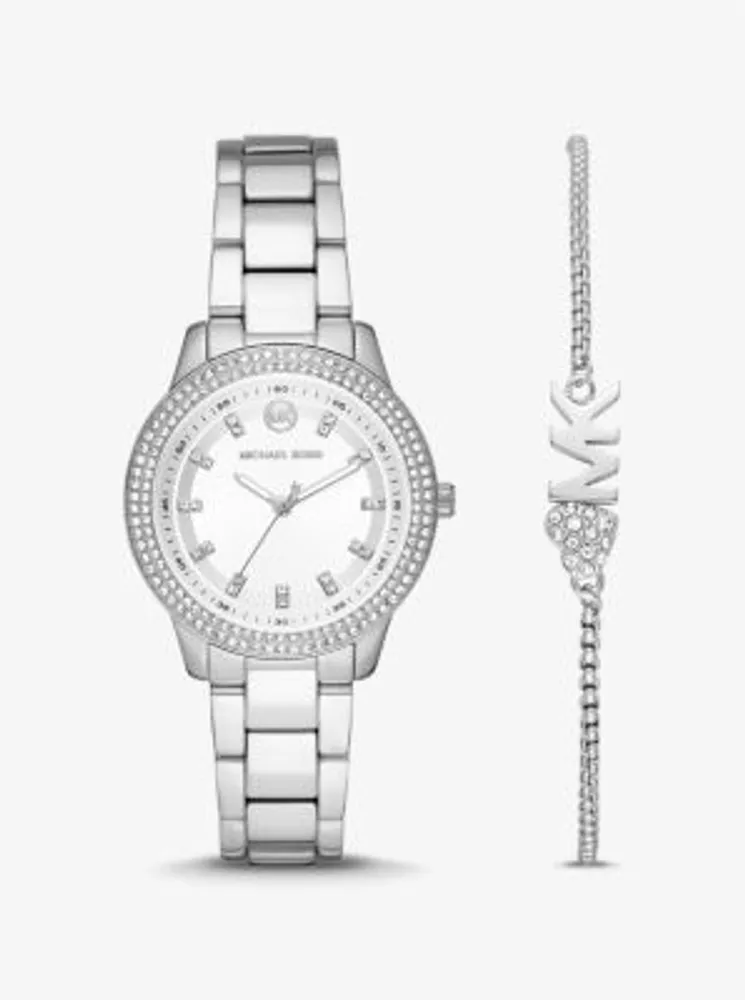 Mini Tibby Pavé Silver-Tone Watch and Bracelet Gift Set