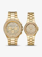 Lennox His and Hers Pavé Gold-Tone Watch Set