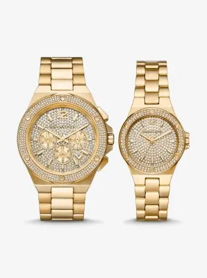 Lennox His and Hers Pavé Gold-Tone Watch Set