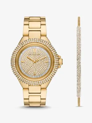 Oversized Camille Pavé Gold-Tone Watch and Slider Bracelet Gift Set