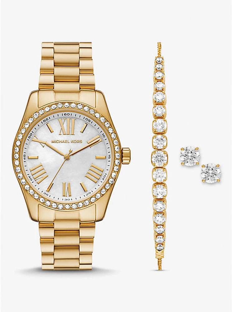 Lexington Pavé Gold-Tone Watch and Jewelry Gift Set