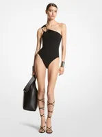 Stretch Crepe One-Shoulder Swimsuit