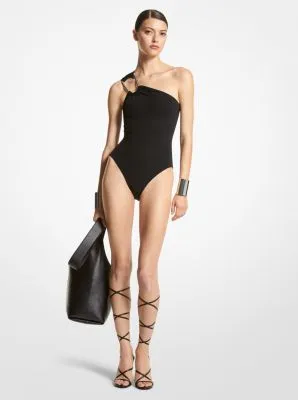 Stretch Crepe One-Shoulder Swimsuit