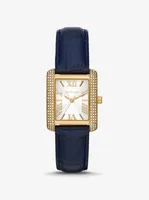 Mini Emery Pavé Gold-Tone and Crocodile Embossed Leather Watch