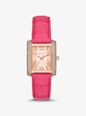 Emery Pavé Rose Gold-Tone and Crocodile Embossed Leather Watch