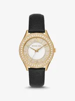 Harlowe Pavé Gold-Tone and Lizard Embossed Leather Strap