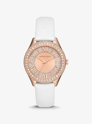 Harlowe Pavé Rose Gold-Tone and Lizard Embossed Leather Strap