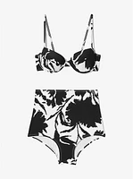 Floral Stretch Nylon Crepe Bikini Top and Brief Set