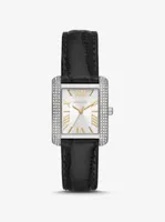 Mini Emery Pavé Silver-Tone and Crocodile Embossed Leather Watch