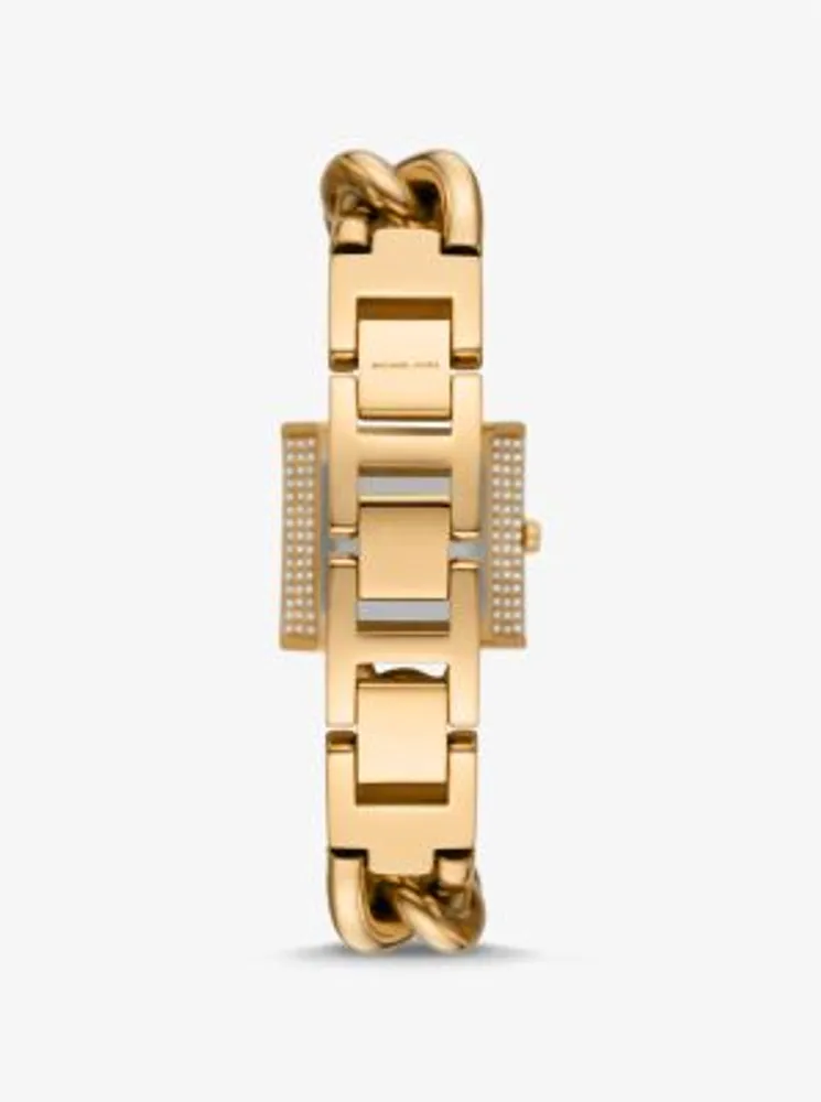 Mini Lock Pavé Gold-Tone Chain Watch