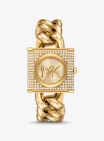 Mini Lock Pavé Gold-Tone Chain Watch