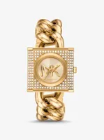 Mini Lock Pavé Gold-Tone Chain Watch