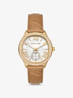 Sage Pavé Gold-Tone and Crocodile Embossed Leather Watch