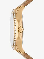 Sage Pavé Gold-Tone and Crocodile Embossed Leather Watch