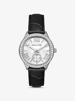 Sage Pavé Silver-Tone and Crocodile Embossed Leather Watch
