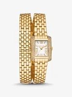 Petite Emery Pavé Gold-Tone Double Wrap Watch