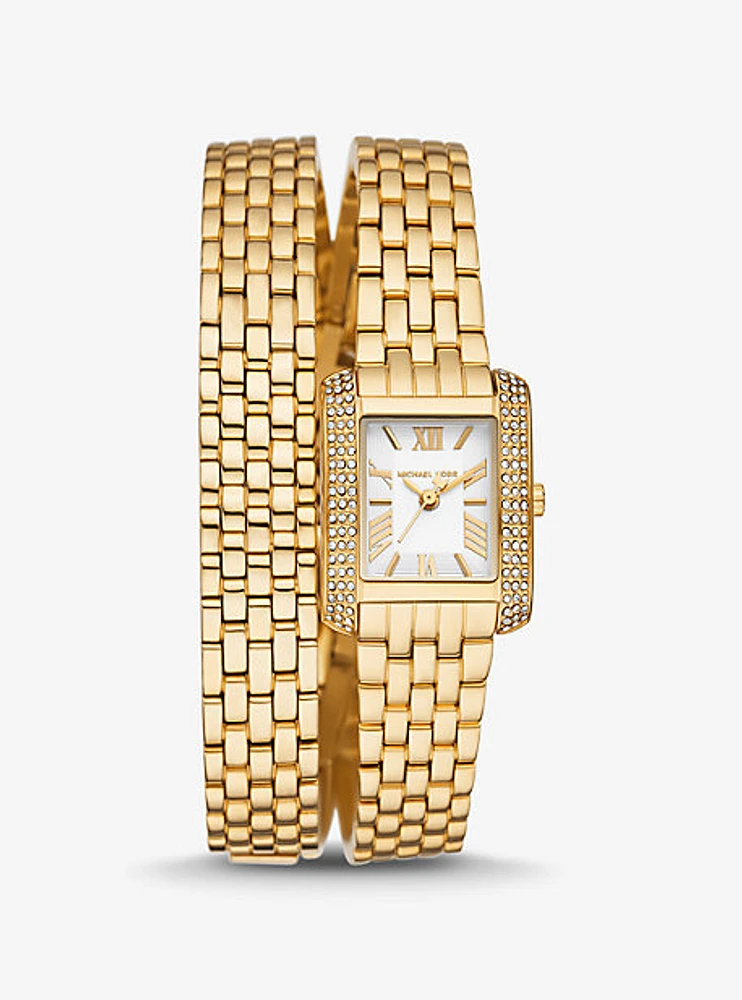 Petite Emery Pavé Gold-Tone Double Wrap Watch