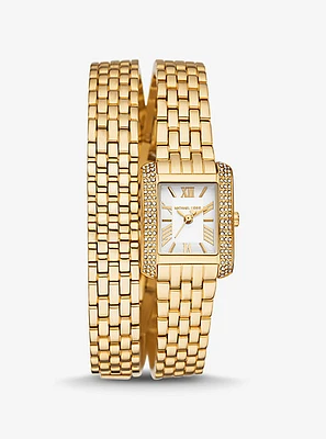 Petite Emery Pavé Gold-Tone Double Wrap Watch