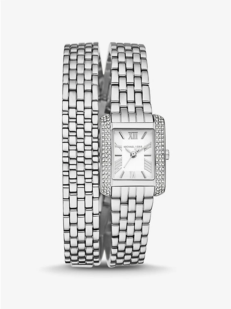 Reloj Emery pequeño en tono plateado con pavé y correa doble