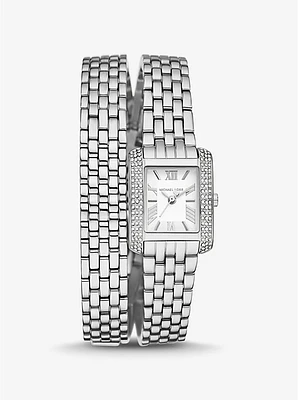 Reloj Emery pequeño en tono plateado con pavé y correa doble