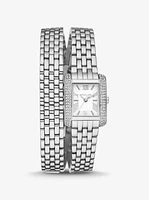 Petite Emery Pavé Silver-Tone Double Wrap Watch