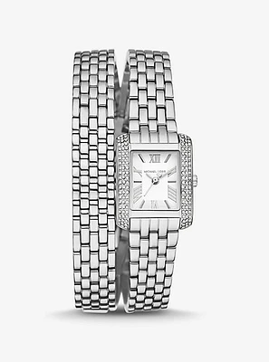 Petite Emery Pavé Silver-Tone Double Wrap Watch