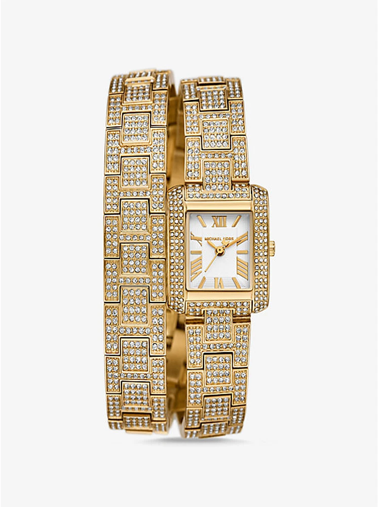 Petite Emery Pavé Gold-Tone Double Wrap Watch