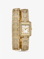 Petite Emery Pavé Gold-Tone Double Wrap Watch